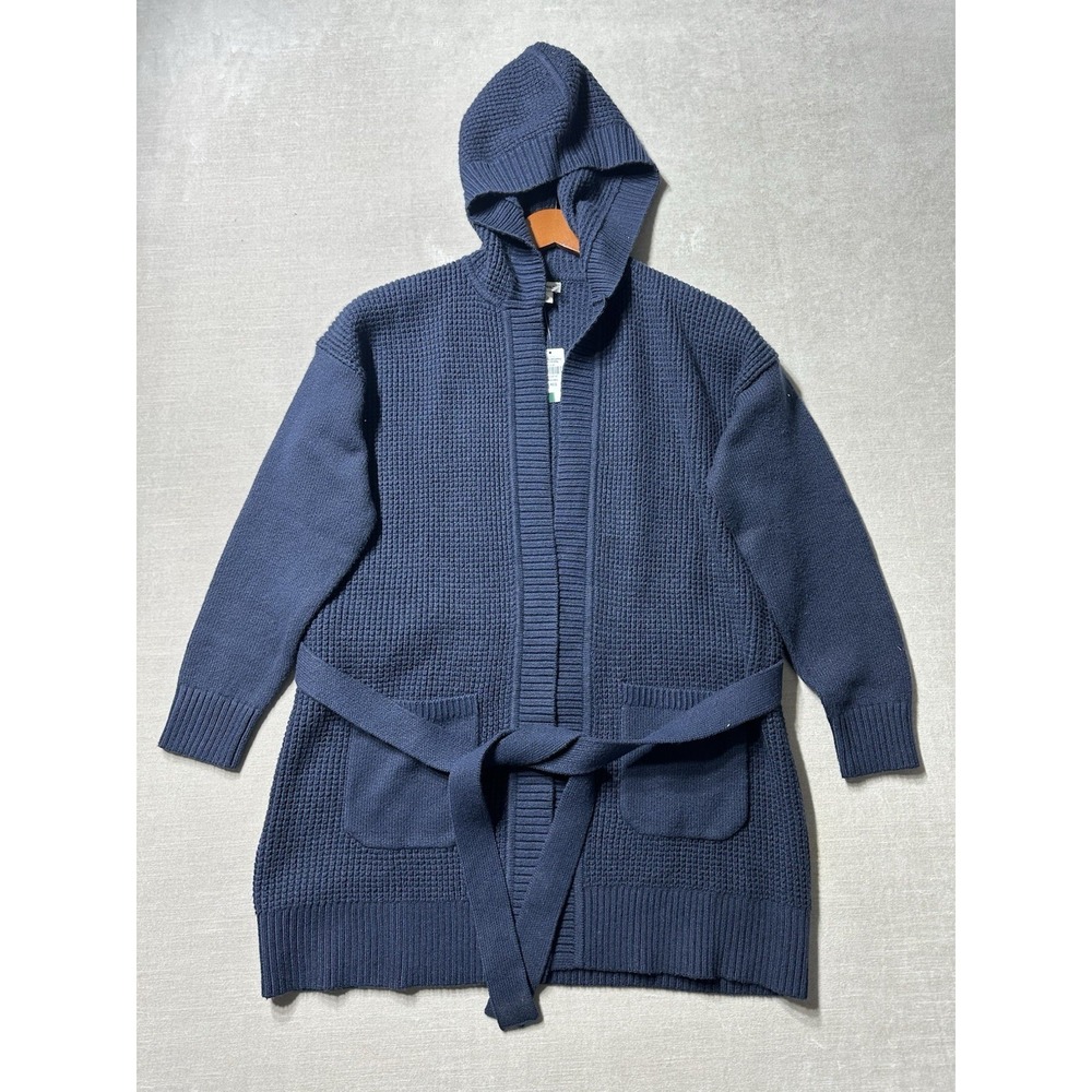 NWTS LL Bean All-Day Waffle Sweater Hooded Wrap Cardigan Women's Small Navy Blue